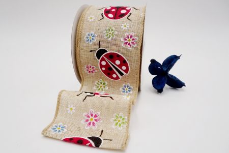 Woolenex plain weave ribbon_ spring time ladybugs kakhi